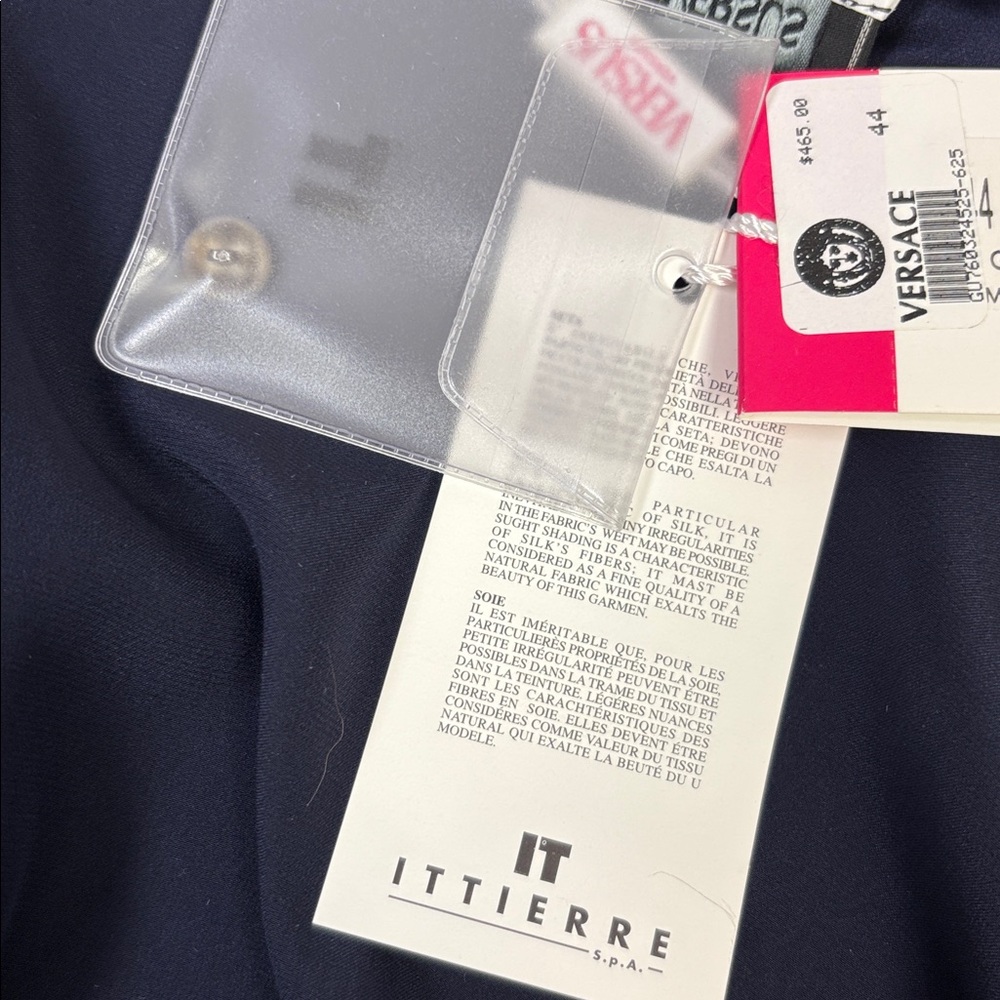Versus Versace Navy Satin Bow Tie Button-Up Blouse - Picture 9 of 12